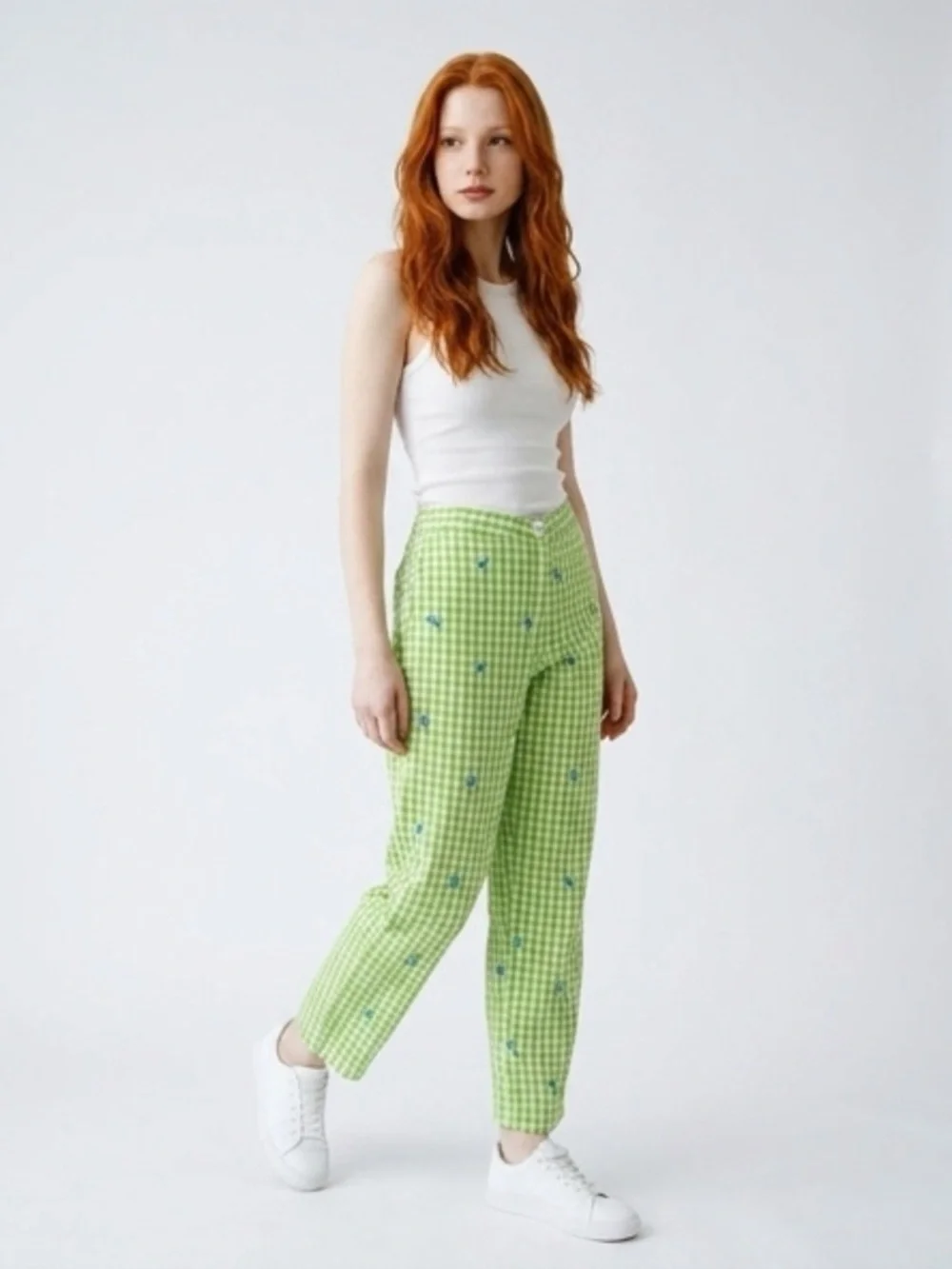 Lilly Pulitzer Gingham Cropped Pants, Green/blue cones, 0 (fits like 2), EUC - Picture 2 of 9